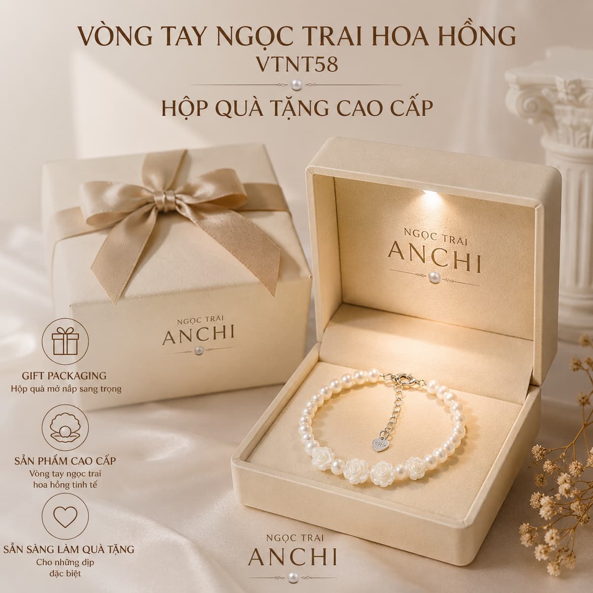 Vòng Tay Ngọc Trai VTNT59 Charm Cỏ 4 Lá Khảm Trai May Mắn Cho Nữ