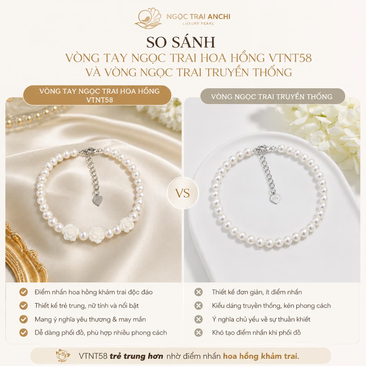 Vòng Tay Ngọc Trai Hoa Hồng VTNT58 – Ngọc Trai Tự Nhiên Thanh Lịch Cho Nàng Yêu Phong Cách Nữ Tính