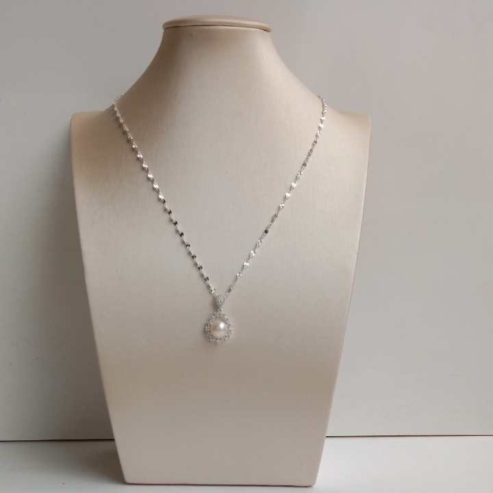 Dây chuyền ngọc trai nữ bạc thật mặc áo dài đẹp D65M46Td89