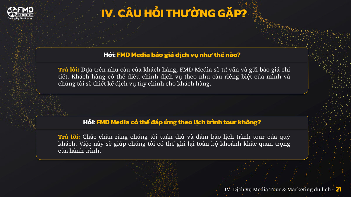 câu hỏi thường gặp Dịch vụ Media Tour & Marketing du lịch