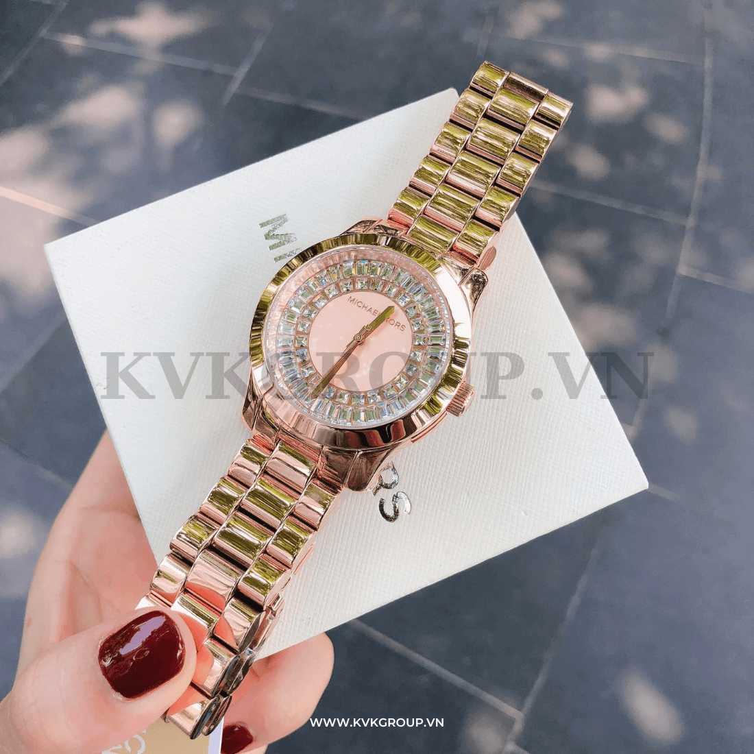 ng h MICHAEL KORS n MK6533 Runway Baguette Crystals Rose Gold