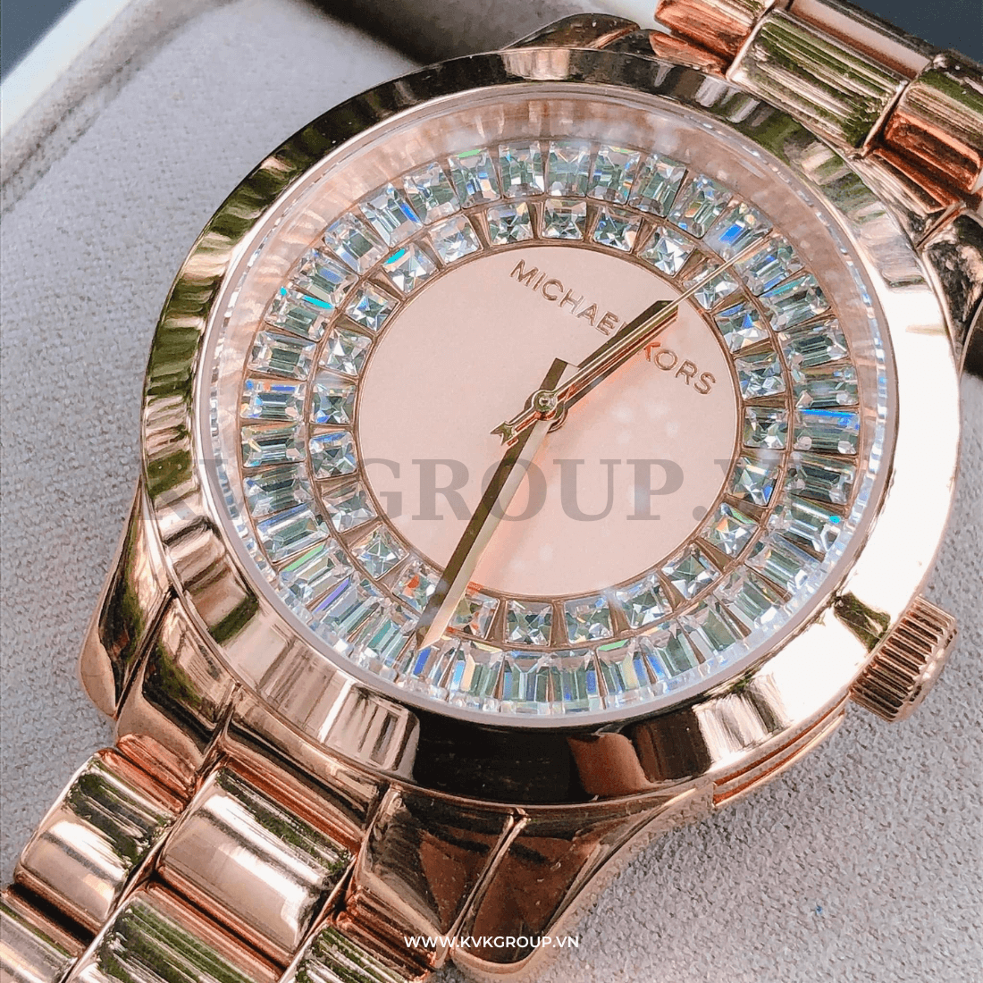 ng h MICHAEL KORS n MK6533 Runway Baguette Crystals Rose Gold