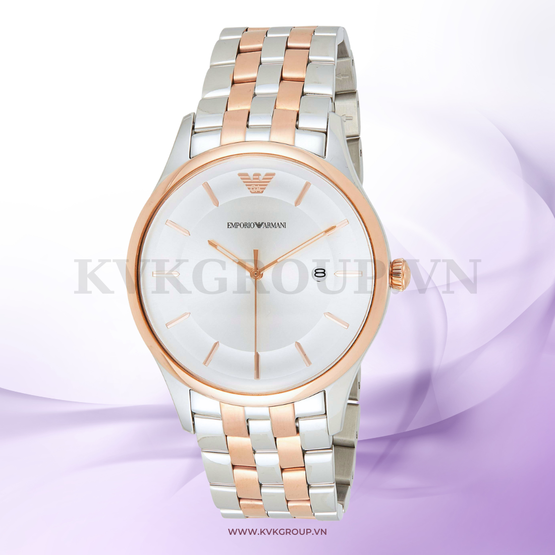 ng h EMPORIO ARMANI nam AR11044 Sliver Rose Gold Tone Watch 43mm