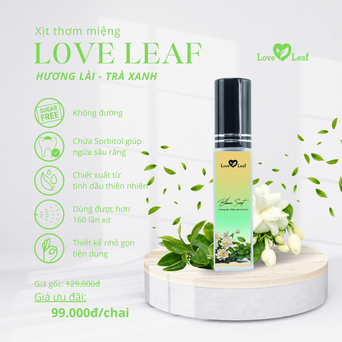 Combo 2 Chai Xịt Thơm Miệng Love Leaf Hỗ Trợ Khử Mùi, Thơm Mát Khoang Miệng, Chai 8gr