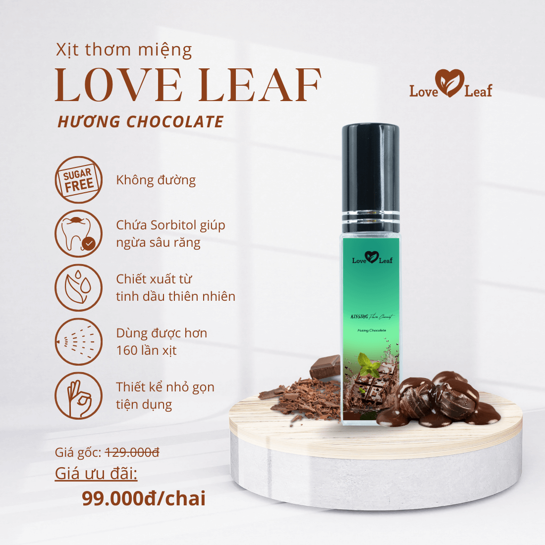 Combo 2 Chai Xịt Thơm Miệng Love Leaf Hỗ Trợ Khử Mùi, Thơm Mát Khoang Miệng, Chai 8gr