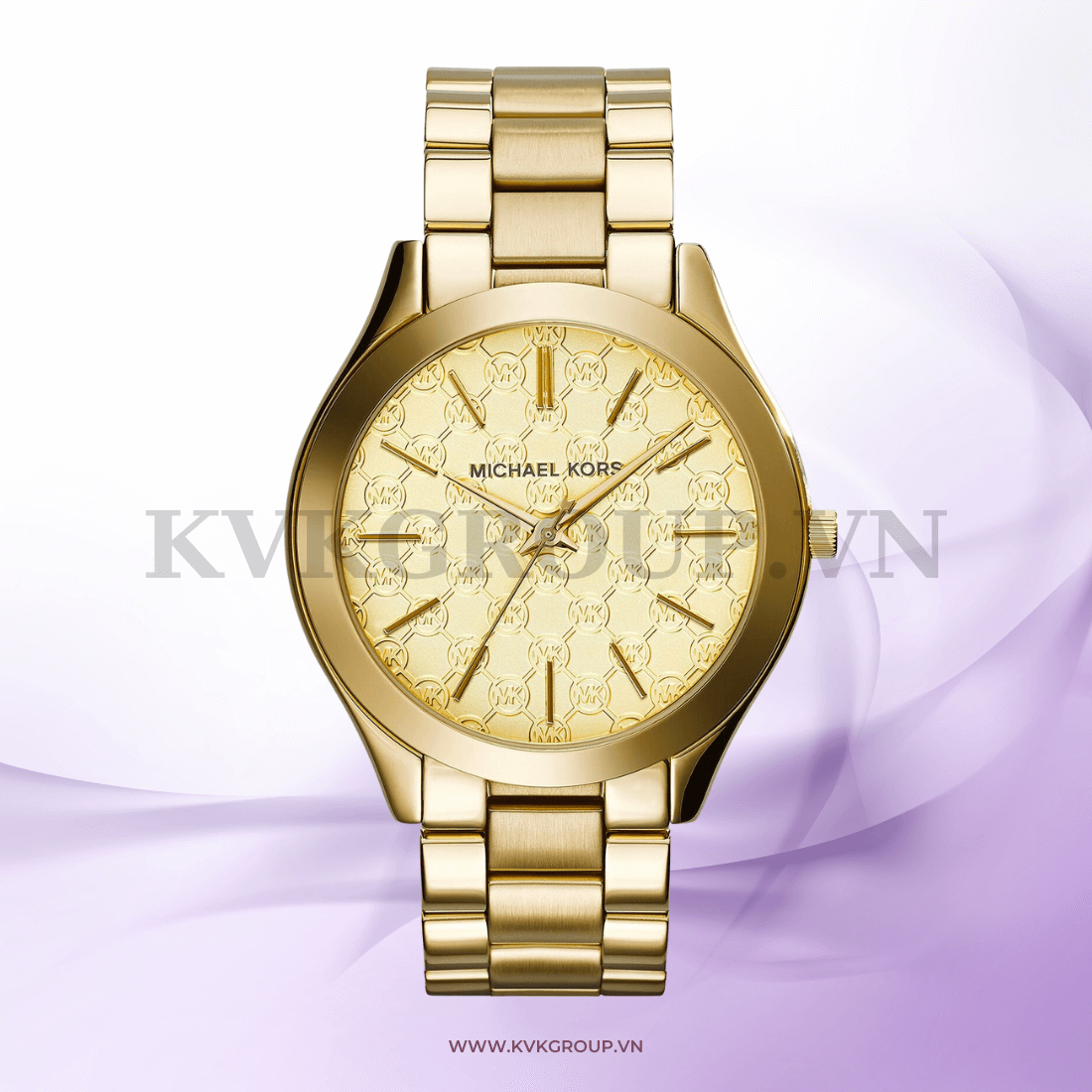 ng h MICHAEL KORS nam MK3335 Slim Runway Gold Dial Steel Watch 42mm
