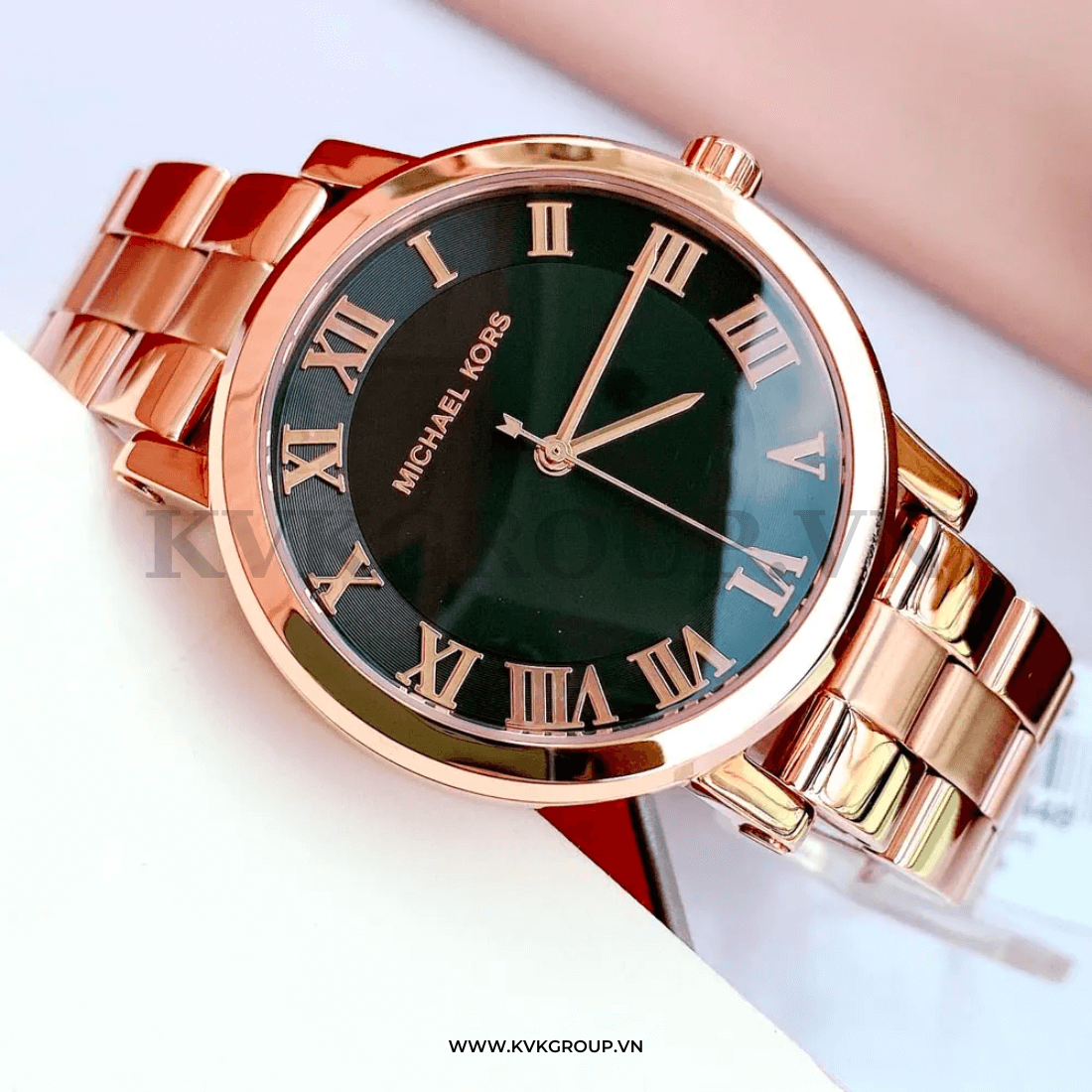 ng h MICHAEL KORS n MK3585 Norie Black Dial Rose Gold Tone