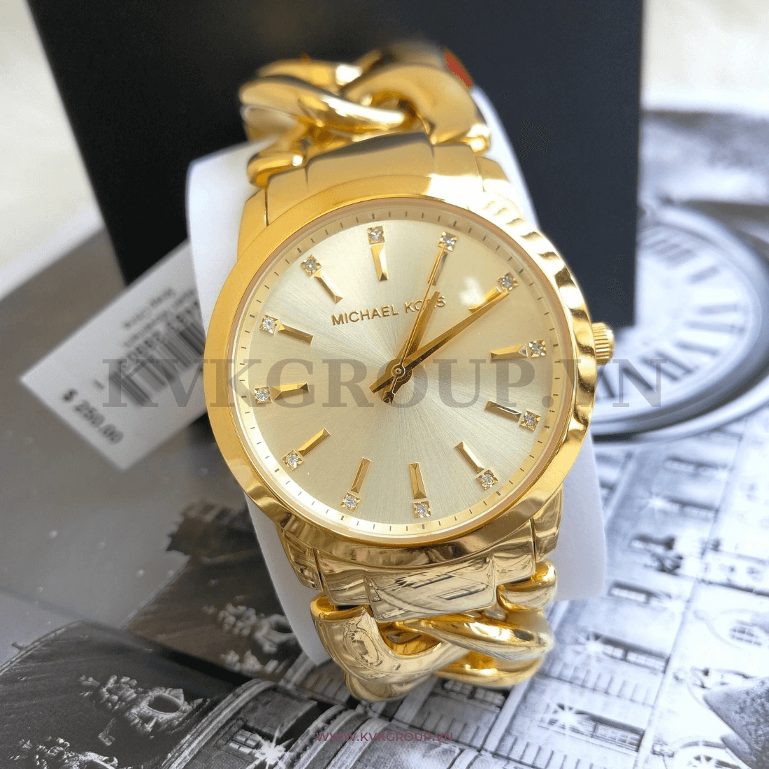 ng h MICHAEL KORS n MK3608 Elena Gold Dial and Steel Watch 38mm