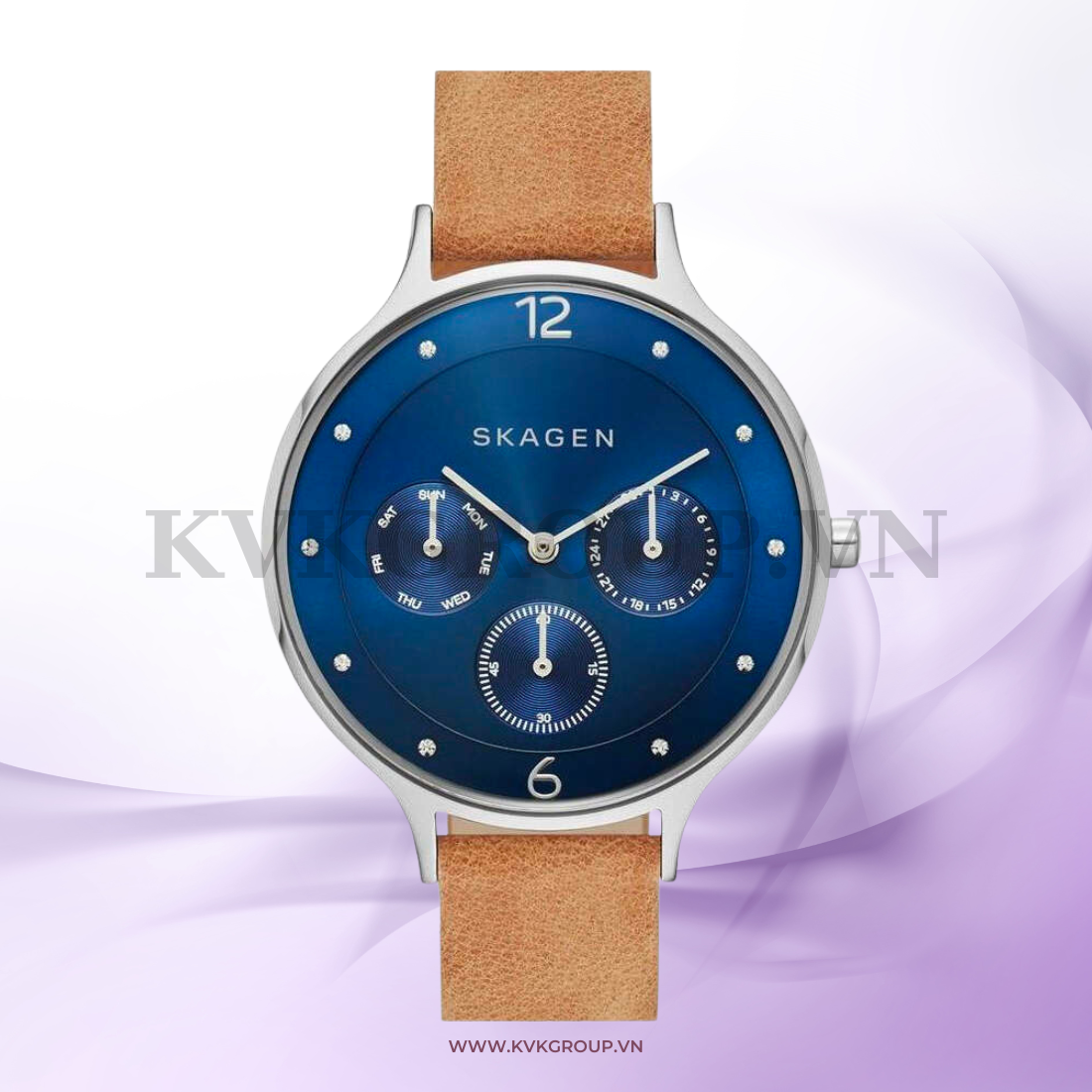 ng h SKAGEN n SKW2310 Anita Blue Dial Leather Strap Watch 34mm