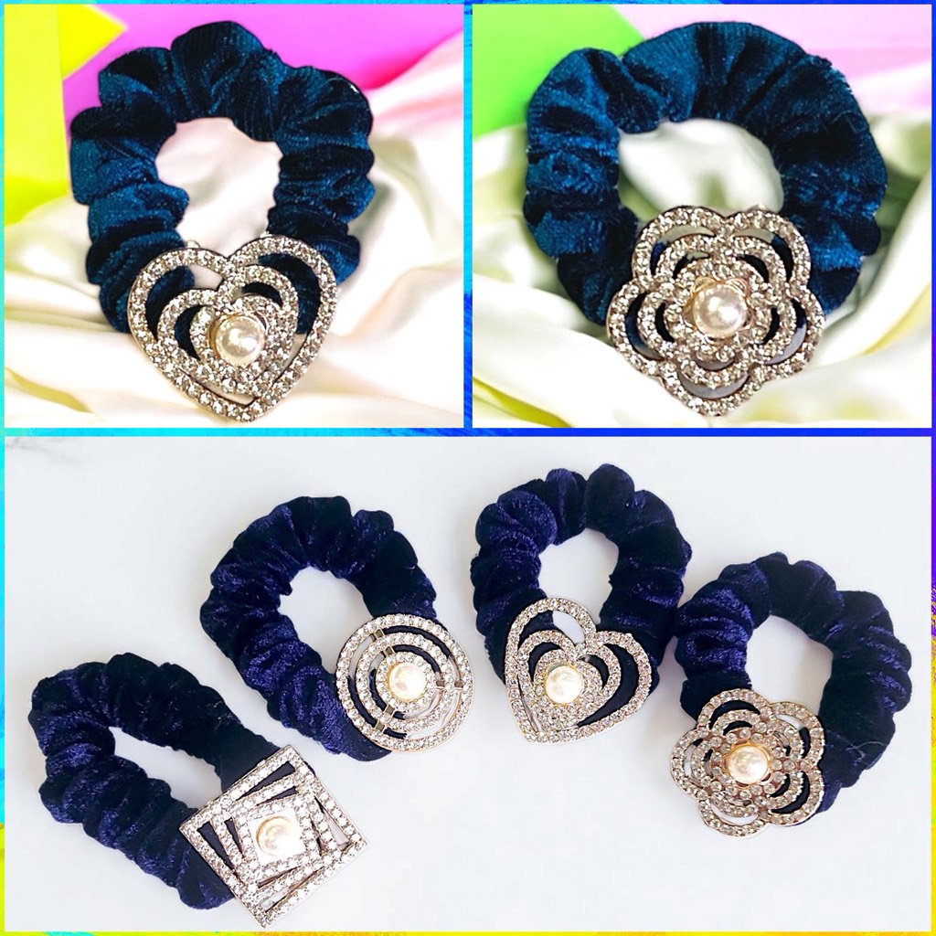 14.3 Dây Cột Tóc Nhung Đính Đá Nhiều Mẫu (1 cái)