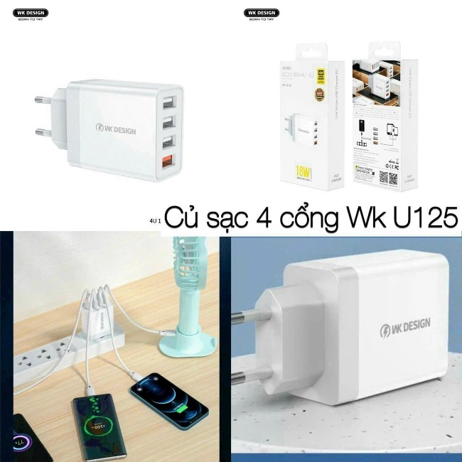 Củ sạc nhanh 4 cổng chính hãng WK- U125