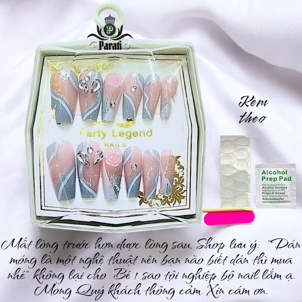 Hộp 10 móng tay đính hoa và đá BJ-888