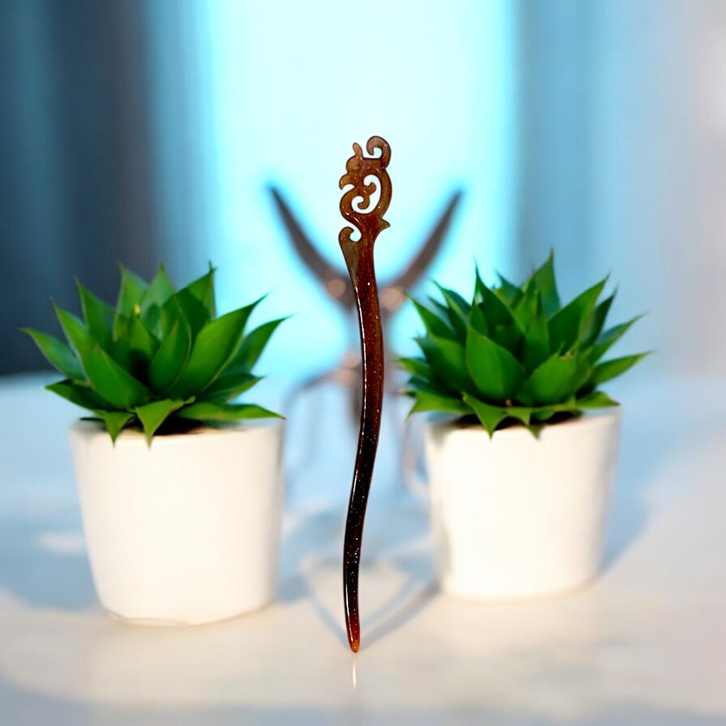 14.21 Trâm cài tóc nhựa họa tiết vân sa.ng trọng 18cm