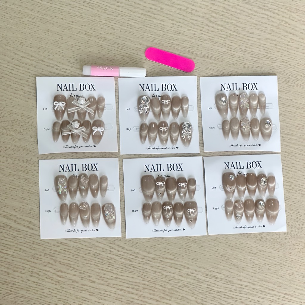 H03. Bộ 10 móng tay giả mắt mèo kèm keo và giũa móng (ngẫu nhiên)