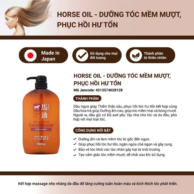 Dầu Gội, Xả Kumano Cosmetics Chiết Xuất Từ Dầu Ngựa  600ml