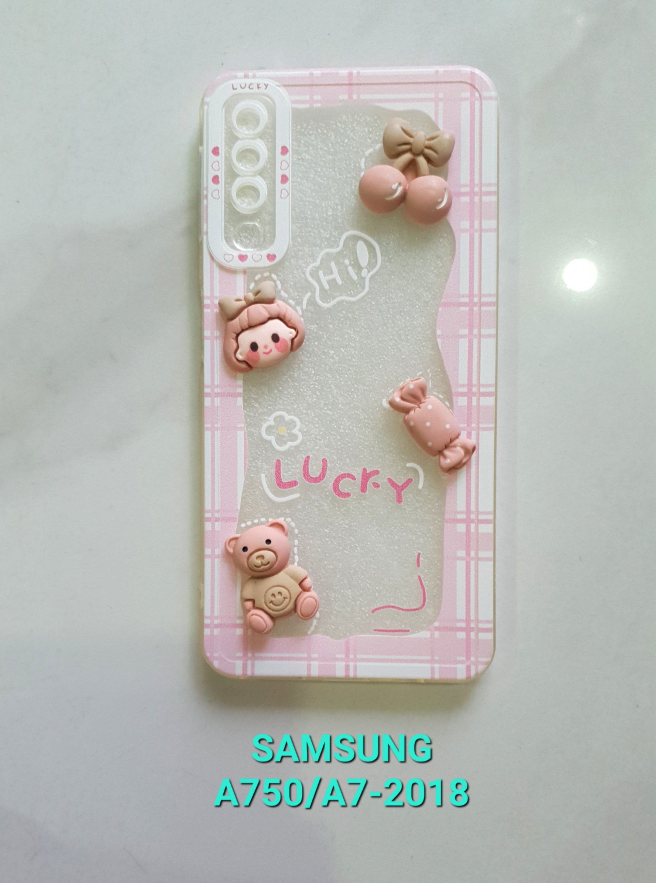 Ốp Lưng Điện Thoại LUCKY Viềm Caro Hồng, Hình Cô Gái Siêu Dễ Thương