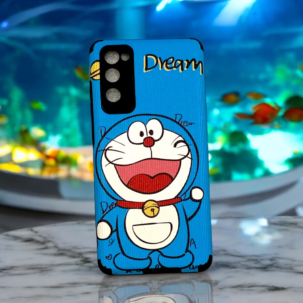 Ốp Lưng Điện Thoại Da Kẻ Sọc Họa Tiết DOREMON Màu Xanh Dương Cho SamSung