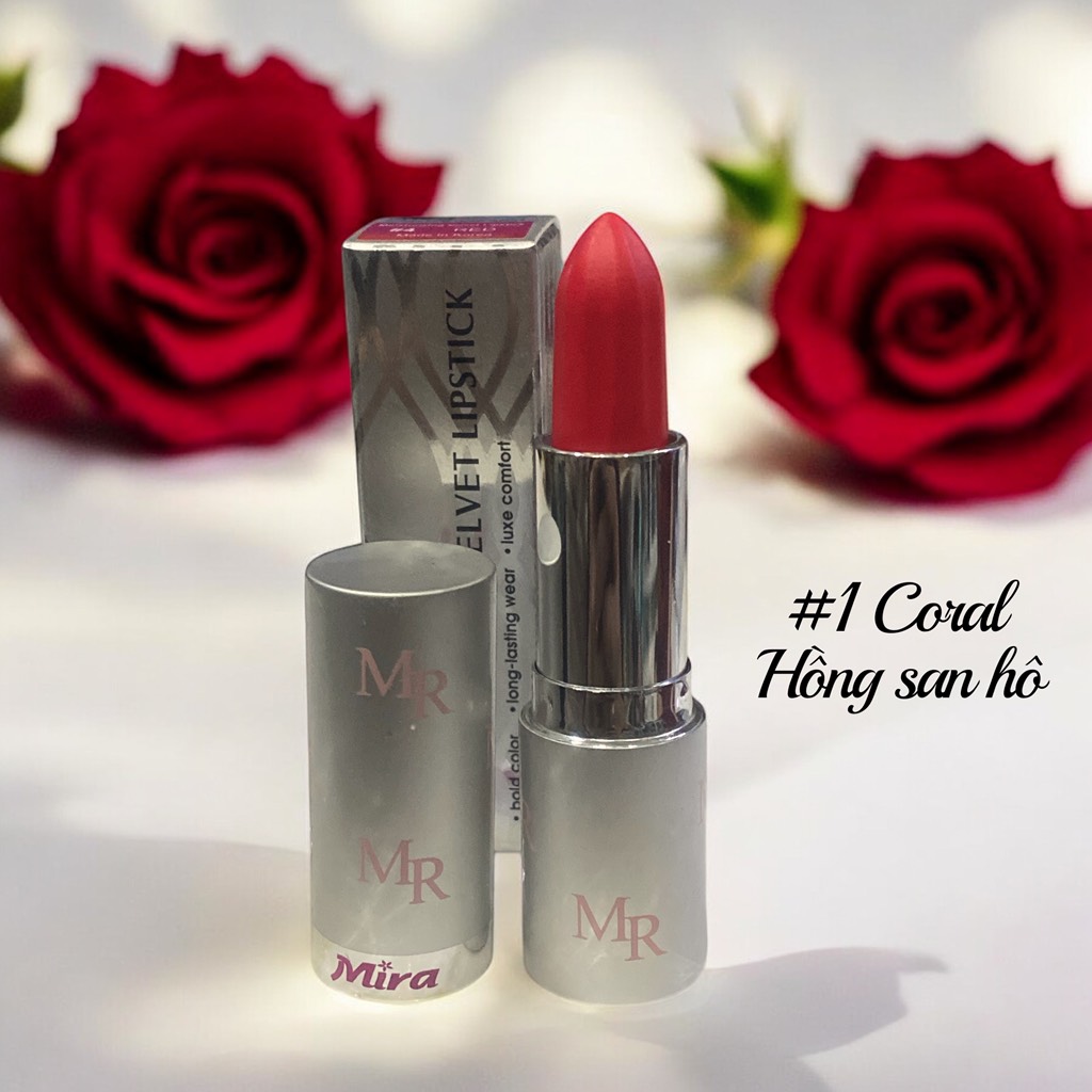 Son Môi Nhung Lâu Trôi Mira Moistuizing Velvet Lipstick #01 Coral 3.5g_Hàn Quốc