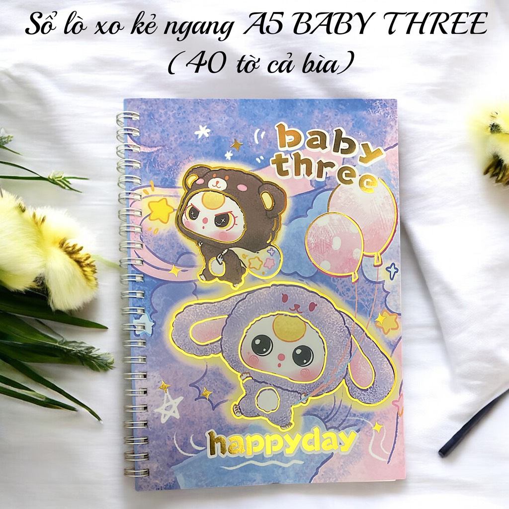 Sổ lò xo kẻ ngang A5 BABY THREE  (40 tờ cả bìa)