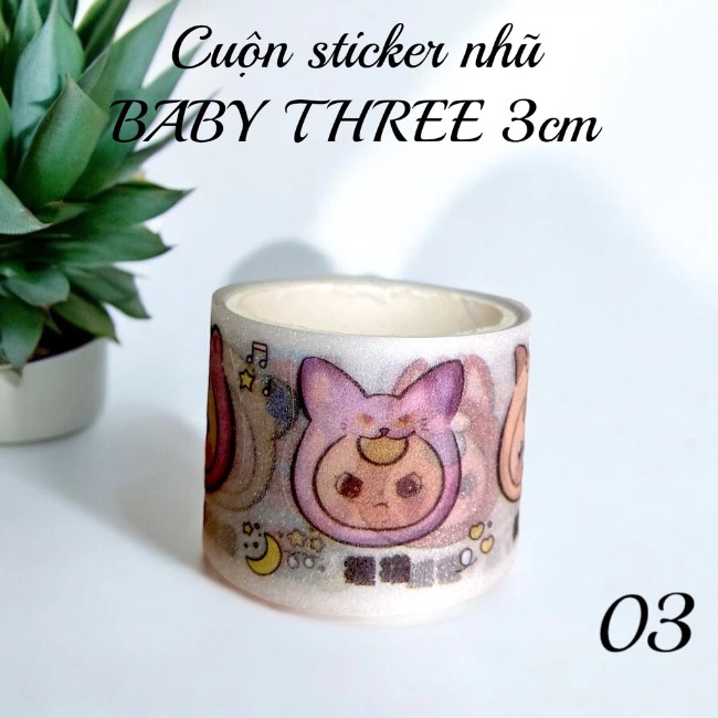 Cuộn sticker trong nhũ BABY THREE 3cm