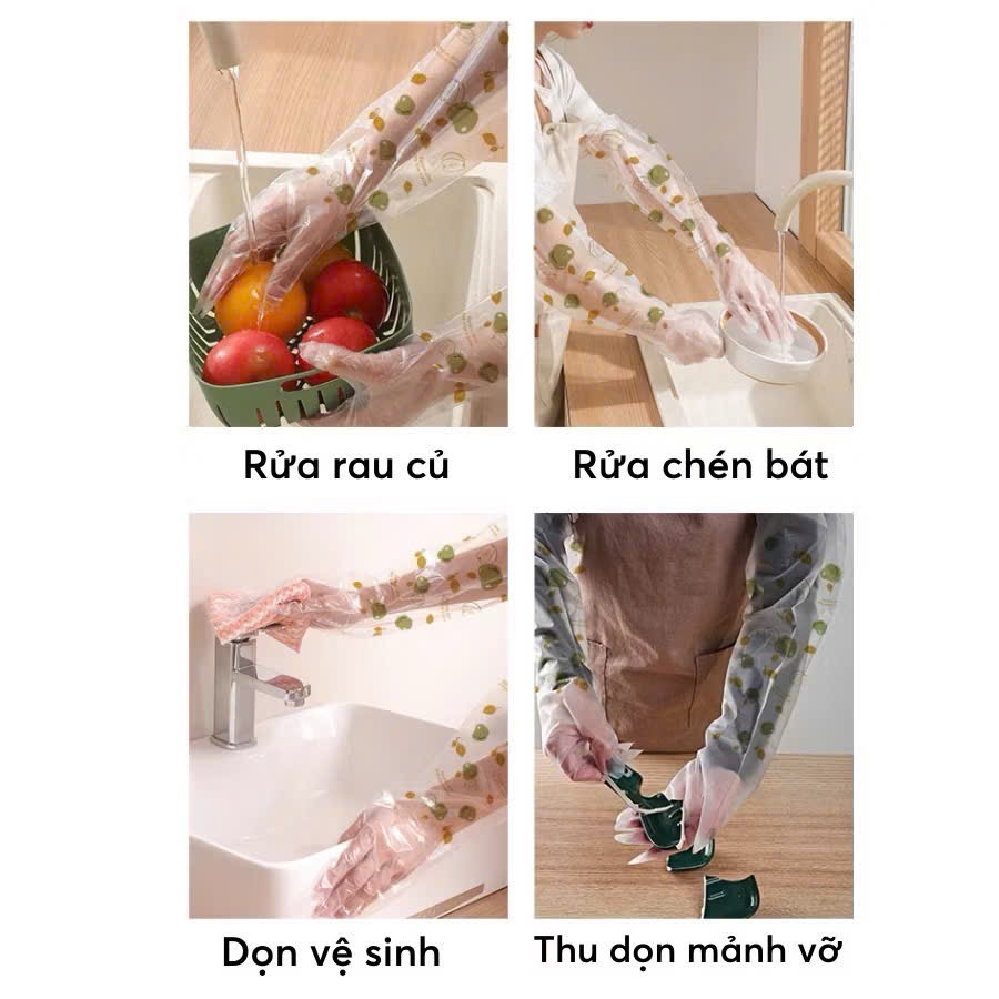 Bịch 5 đôi găng tay cao su pha nilon rửa bát siêu mỏng dai loại dài tiện dụng