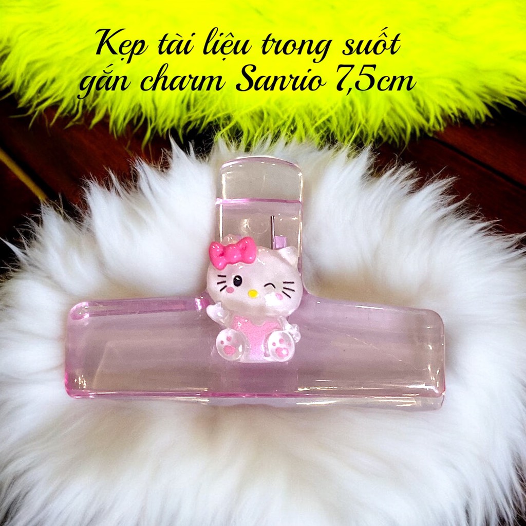 Kẹp tài liệu trong suốt gắn charm Sanrio 7,5cm