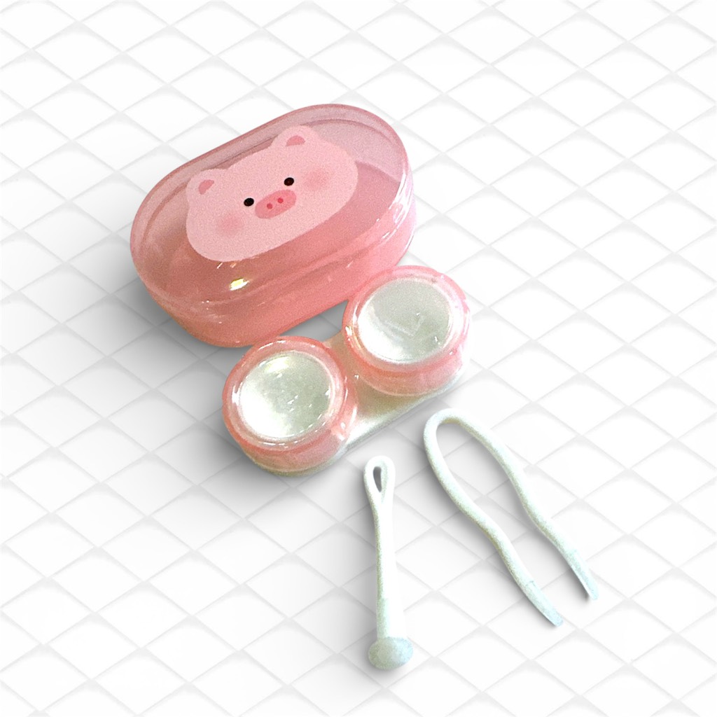 17.4 Hộp đựng lens trong suốt kèm dụng cụ họa tiết hoạt hình