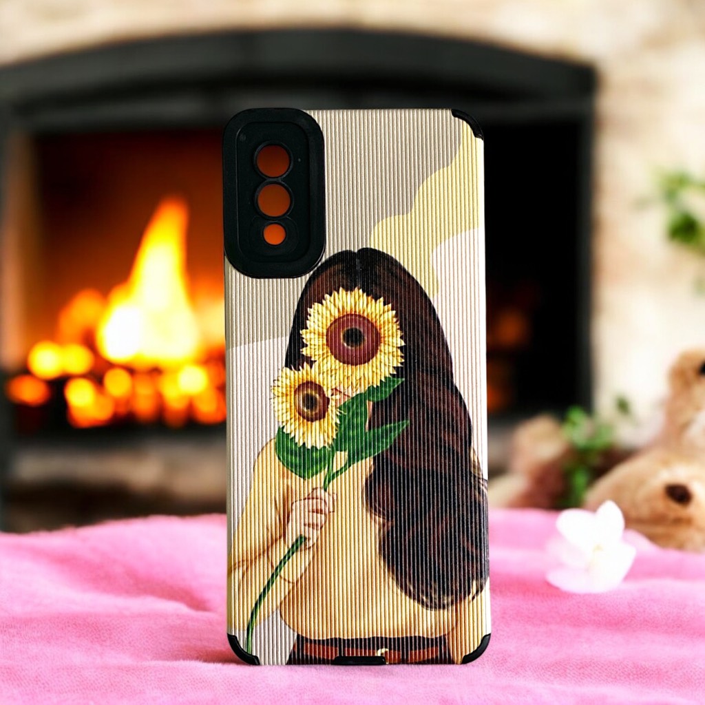 Ốp Lưng Điện Thoại Sọc Giả Da Hình Cô Gái Và Hoa Hướng Dương Sam Sung A02