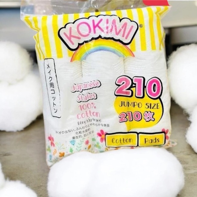 Bịch 210 miếng bông tẩy trang Kokimi túi màu vàng