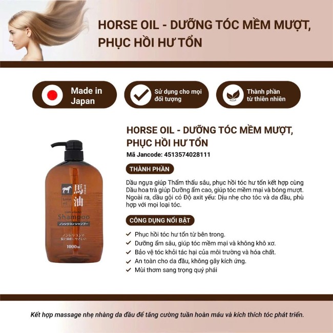 Dầu Gội, Xả Kumano Cosmetics Chiết Xuất Từ Dầu Ngựa  600ml