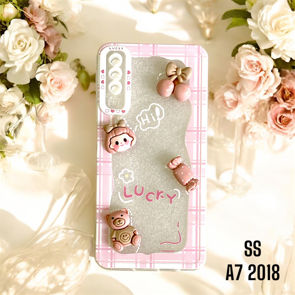 Ốp Lưng Điện Thoại LUCKY Viềm Caro Hồng, Hình Cô Gái Siêu Dễ Thương
