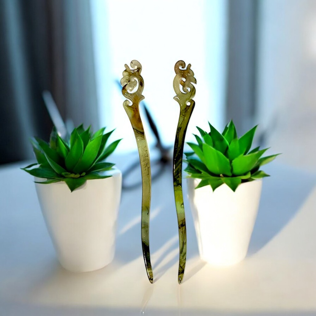 14.21 Trâm cài tóc nhựa họa tiết vân sa.ng trọng 18cm