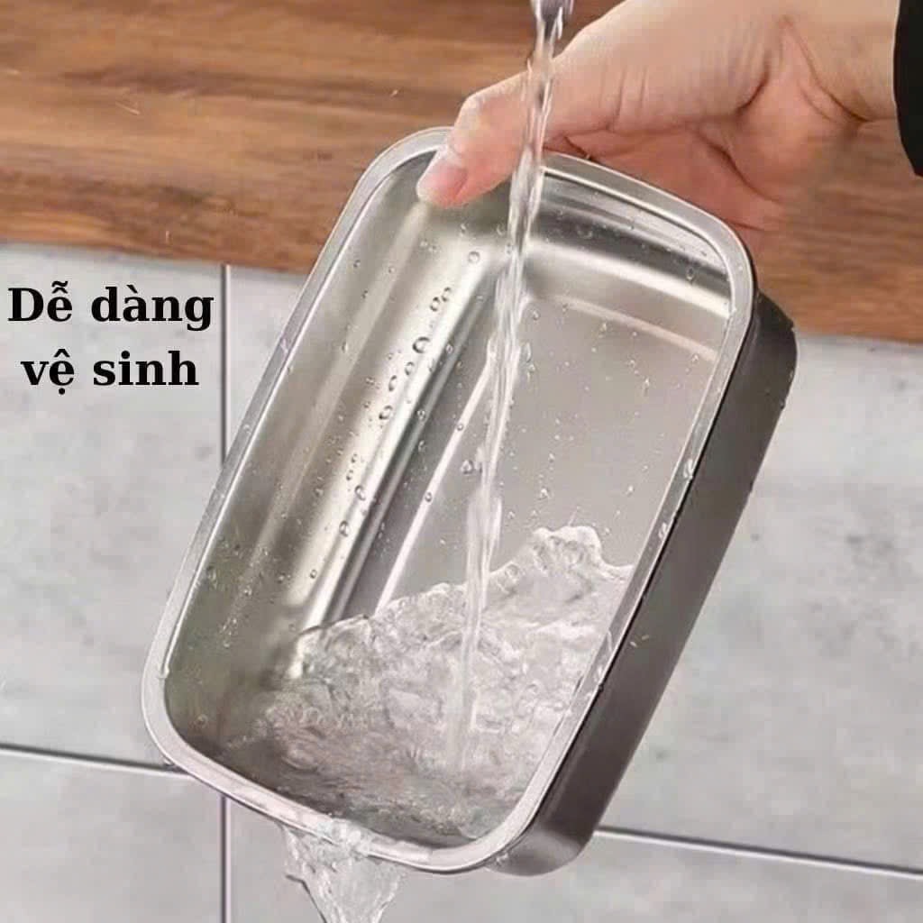 S4. Hộp Lạnh Inox Nắp Cam 1200ml (19x13,5cm)