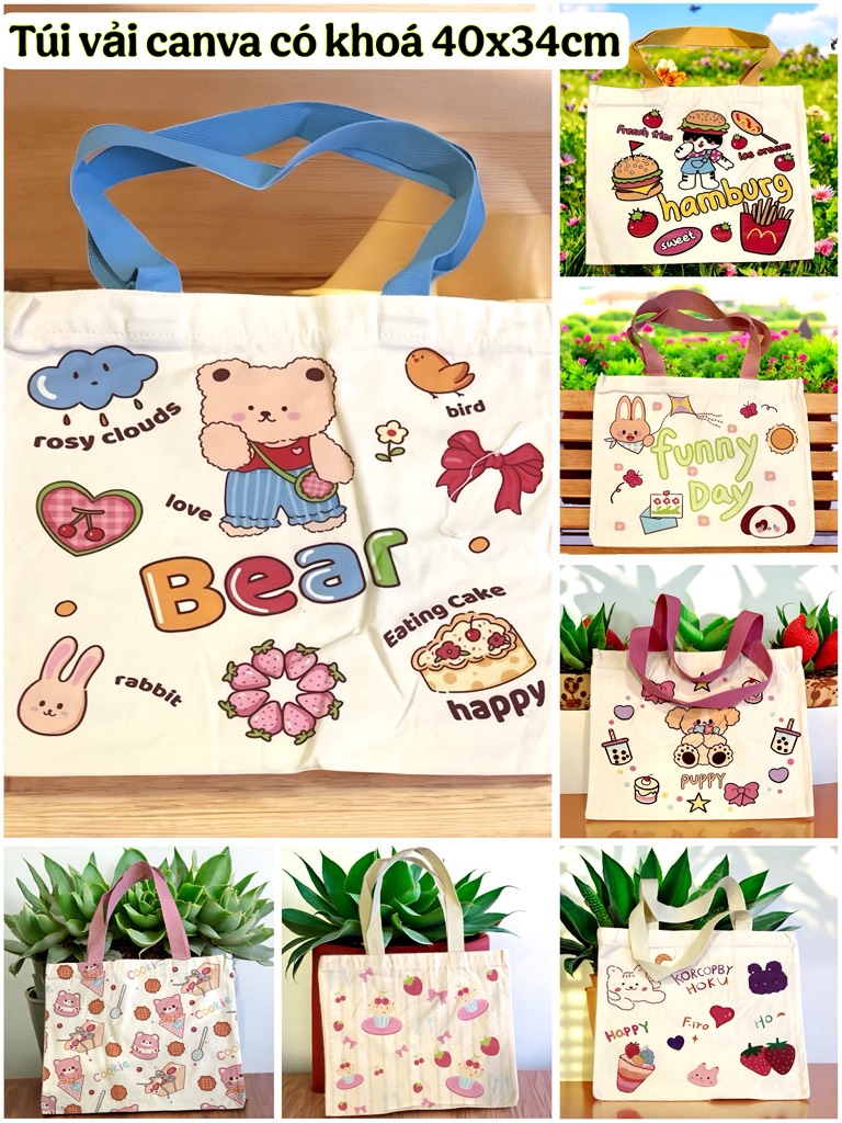 13.16 Túi vải canvas 1 lớp có khóa 40x34cm