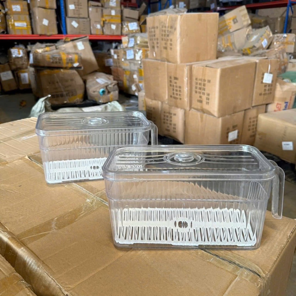 PT1.5 Hộp đựng thực phẩm tủ lạnh trong suốt có tay cầm và nắp 3,5L 24x13x13cm