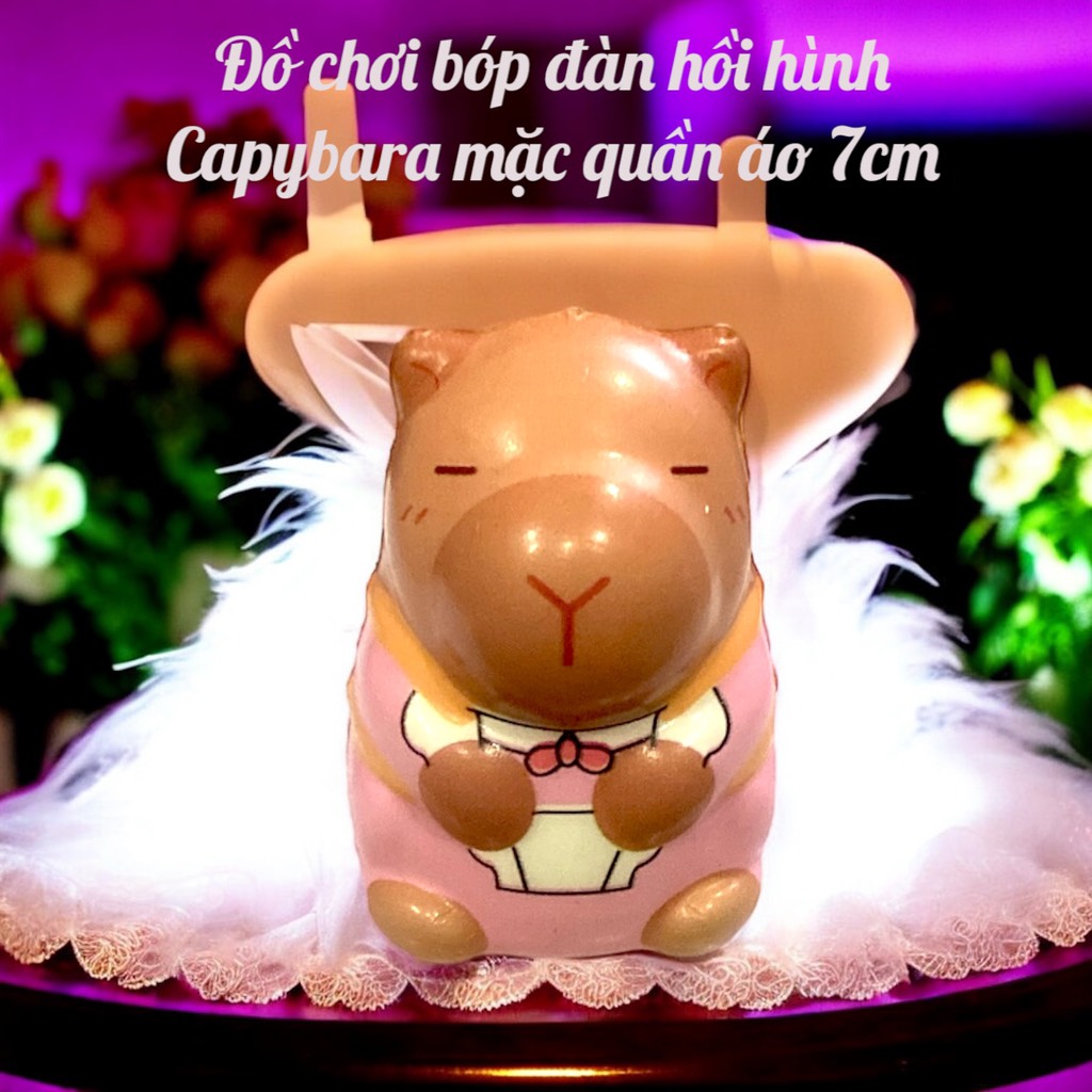 Đồ chơii b.óp đàn hồi hình Capyybara mặc quần áo 7cm