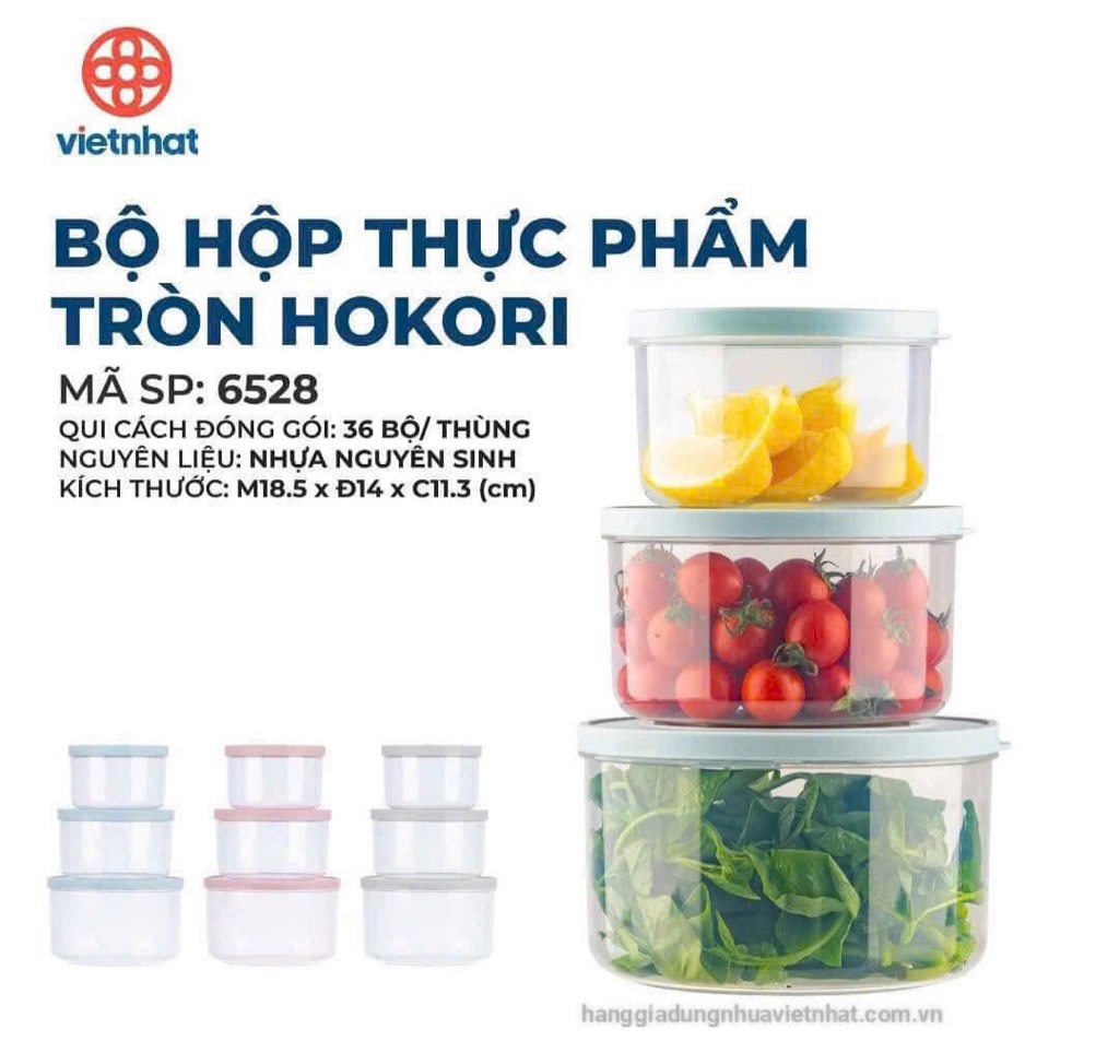 S4. Bộ 3 hộp thực phẩm tròn Hokori Việt Nhật 6528