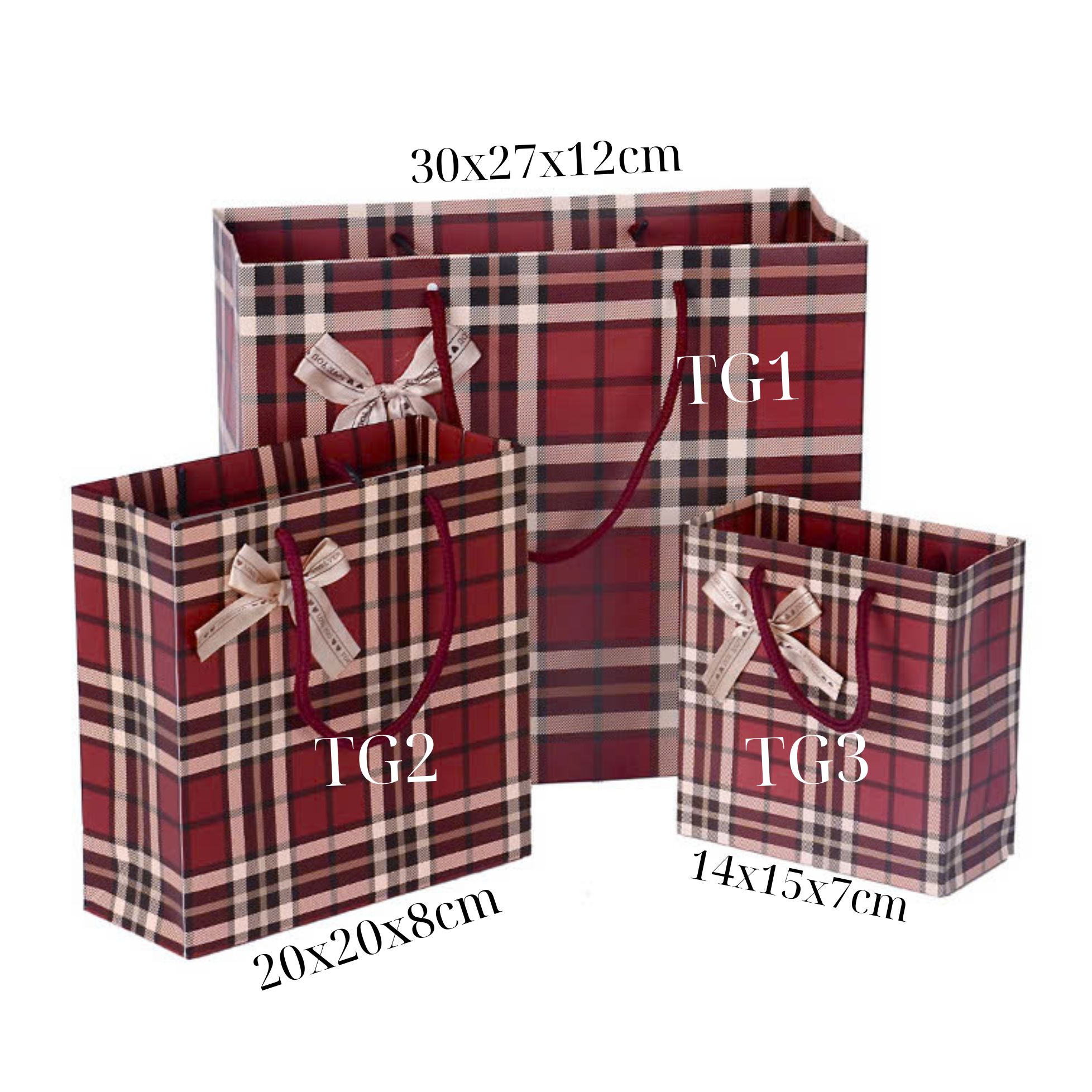 Túi giấy kẻ đỏ đính nơ
