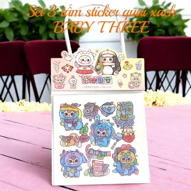 Sét 3 tấm sticker quai xách BABY THREE