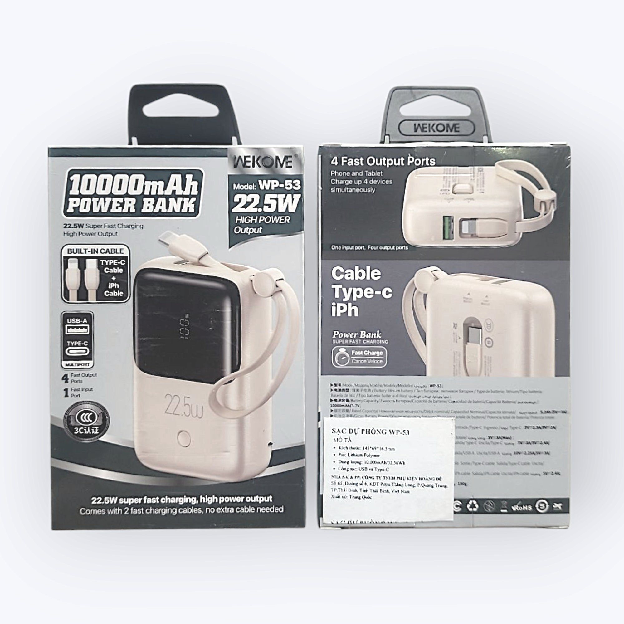 Sạc dự phòng Wekome 22.5W 10000mAH WP-53