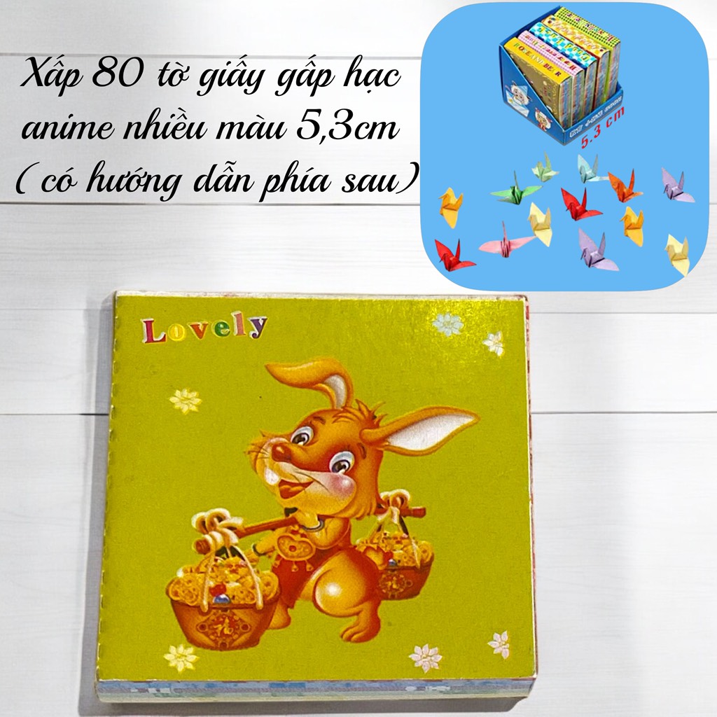 Xấp 80 tờ giấy gấp hạc anime nhiều màu 5,3cm