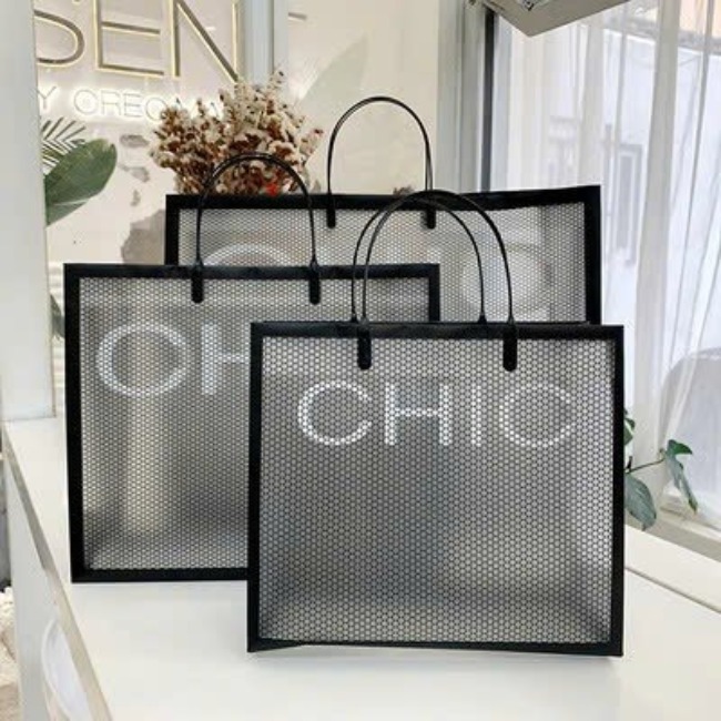 19T. Túi tote nhựa dày lưới CHIC 32x28x11cm