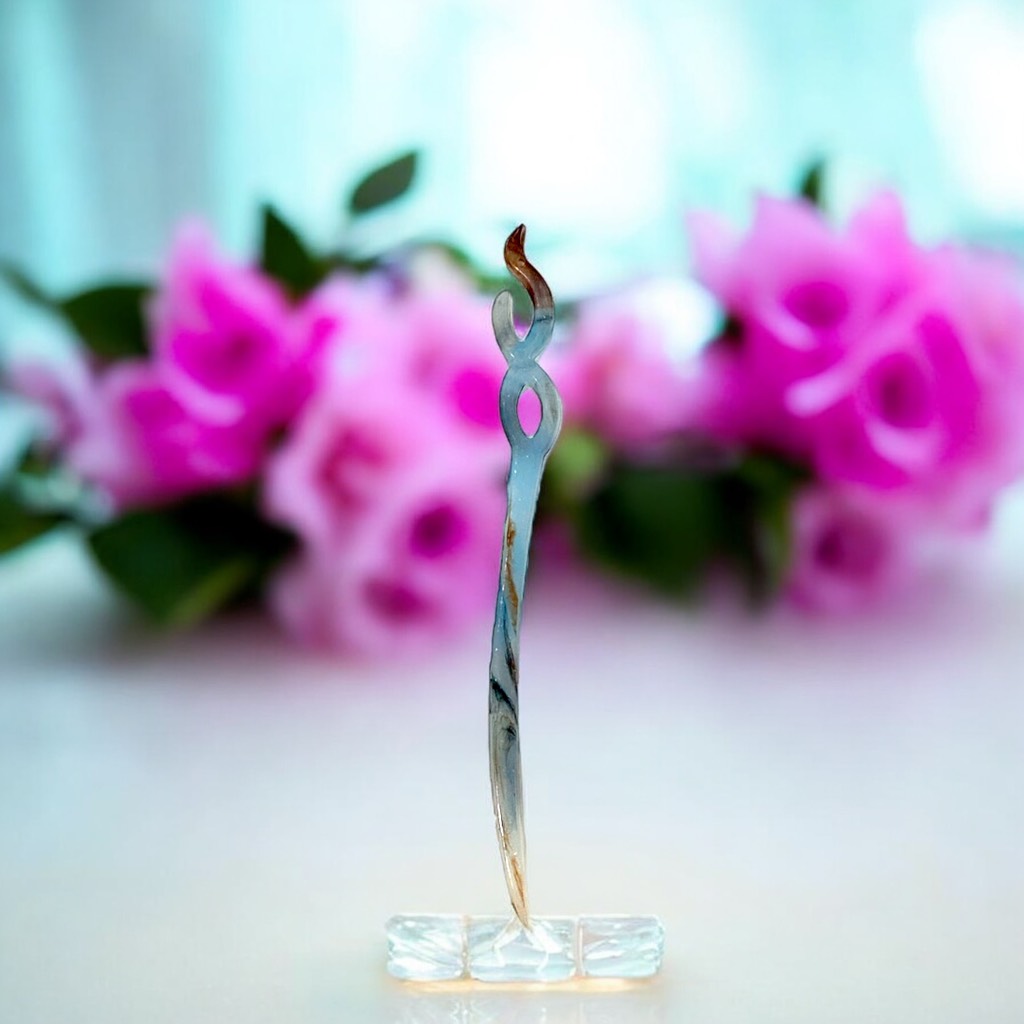 14.21 Trâm cài tóc nhựa họa tiết vân sa.ng trọng 18cm