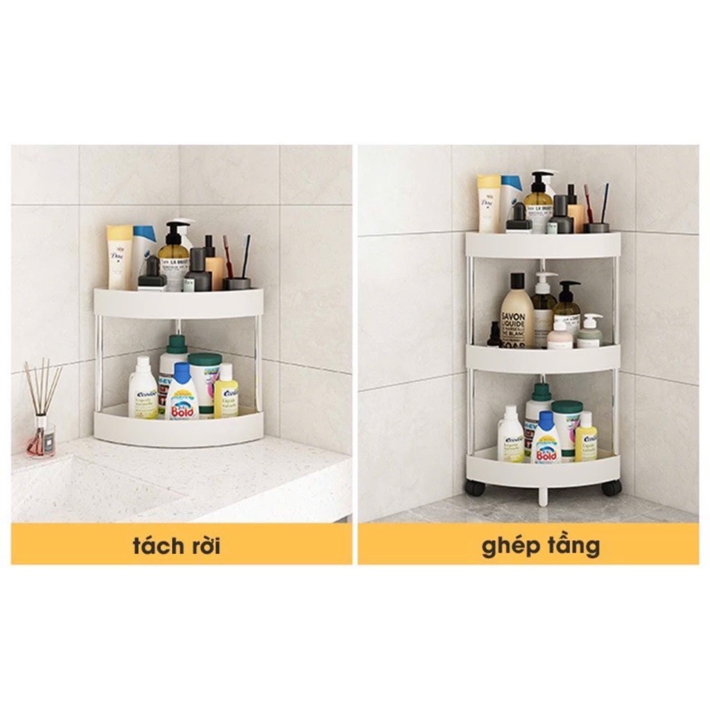 Kệ góc tường tam giác 4 tầng màu trắng sữa có bánh xe