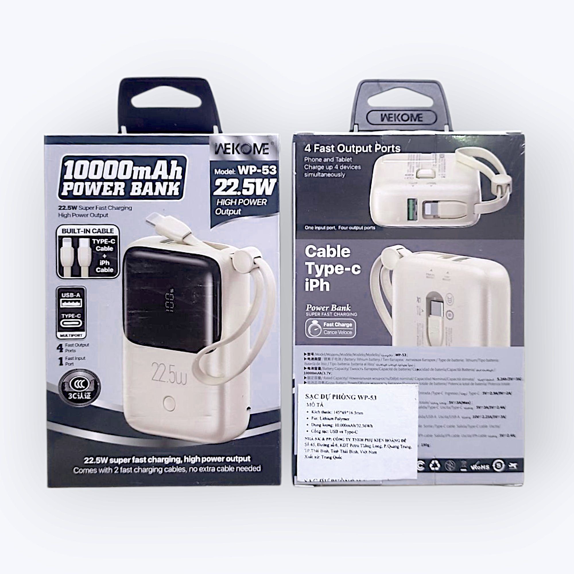 Sạc dự phòng Wekome 22.5W 10000mAH WP-53