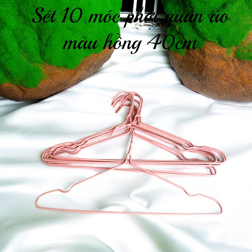 Sét 10 móc phơi quần áo màu hồng 40cm