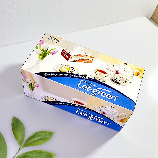 Hộp 160 tờ khăn giấy lụa không mùi Let-green (210x180mm) x 2 lớp - 1 hộp
