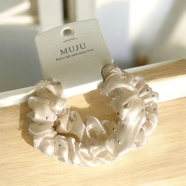 14.3 Set 2 Dây Cột Tóc Vải Voan, Xếp Ly Đính Hạt Lấp Lánh