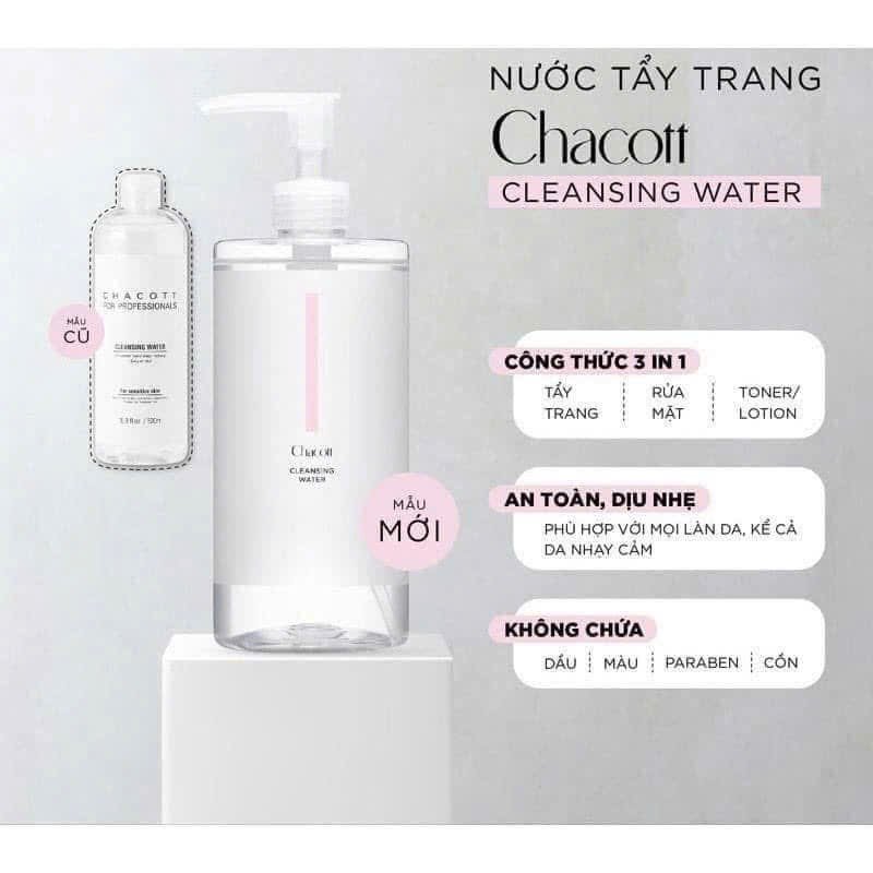 Nước tẩy trang giúp làm sạch da Chacott Cleansing Water 500ml