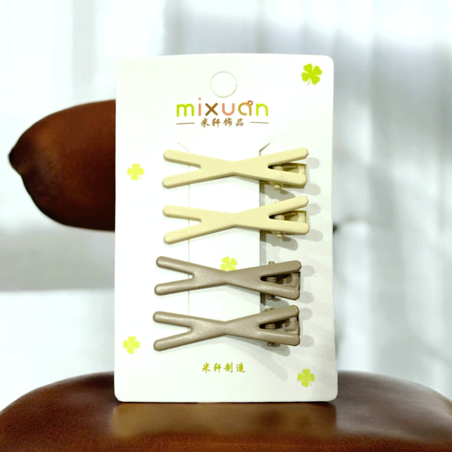 13.1 Set 4 kẹp tóc mái mỏ vịt hình chéo X dễ thương 4,5cm